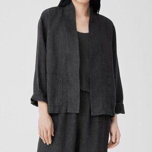 Eileen Fisher Charcoal Black Open-Front light weight Linen Jacket (0149)